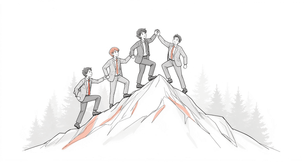 Team climbing mountain